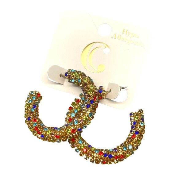 Charming Charlie Hypoallergenic Rainbow Crystal Hoop Earrings MSRP 48 - Picture 8 of 8